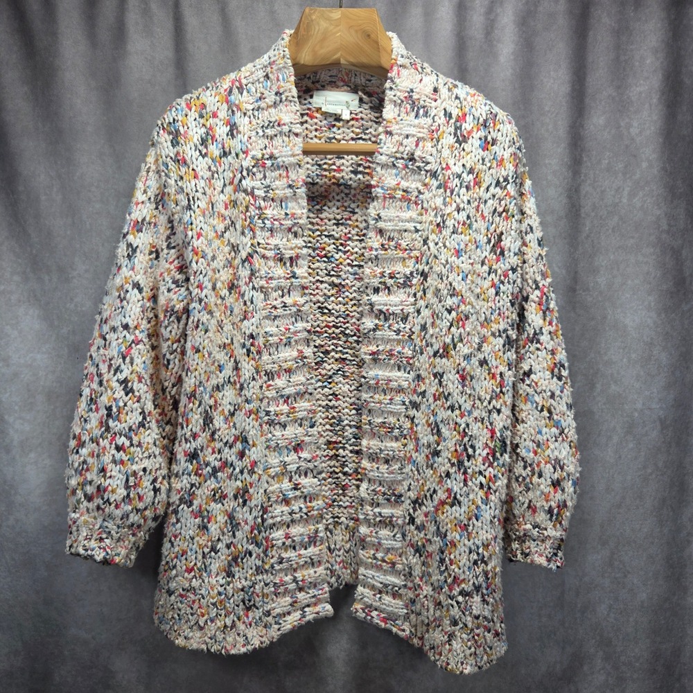 Anthropologie Multi Color Confetti Chunky Knit Open Front Cardigan Sweater Small